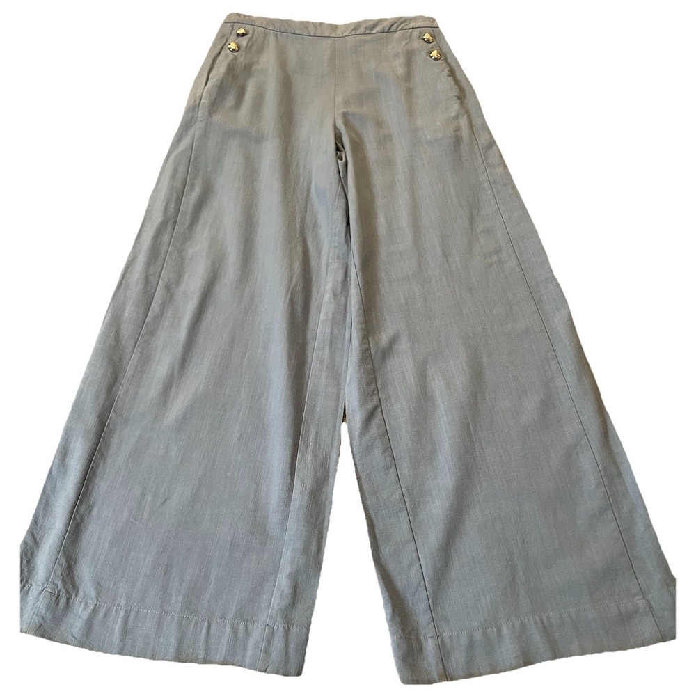 Good Luck Gem Palazzo Sailor Pants L Blue Silver Button Wide Leg Nautical Boho